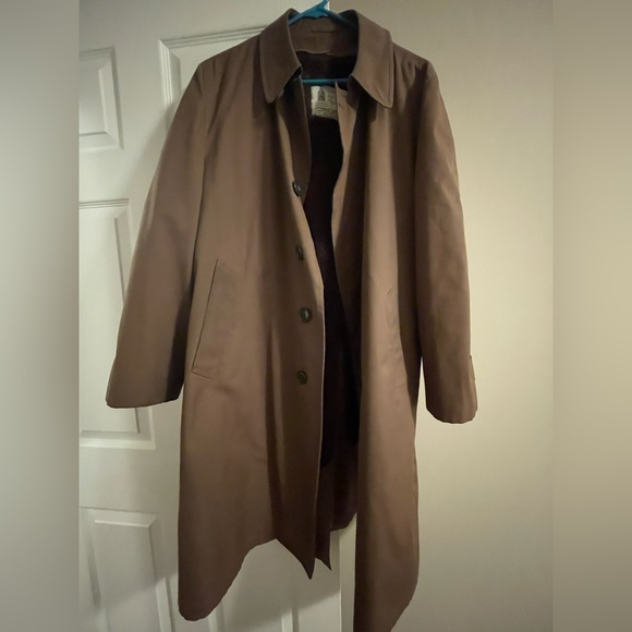 RARE VINTAGE LONDON FOG Brown Fur Lined Trench Coat 100% Cotton - Picture 1 of 5